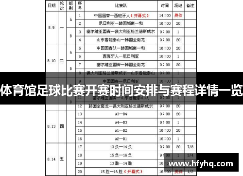 体育馆足球比赛开赛时间安排与赛程详情一览